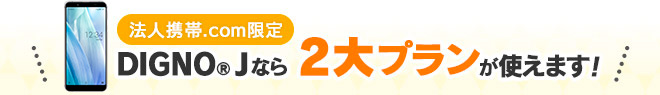 法人携帯ドットコム限定 DIGNO® J 2大プランが使えます! 法人携帯ドットコム限定 DIGNO® J 2大プランが使えます!