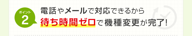 ポイント2 電話やメールで対応できるから待ち時間ゼロで機種変更が完了！